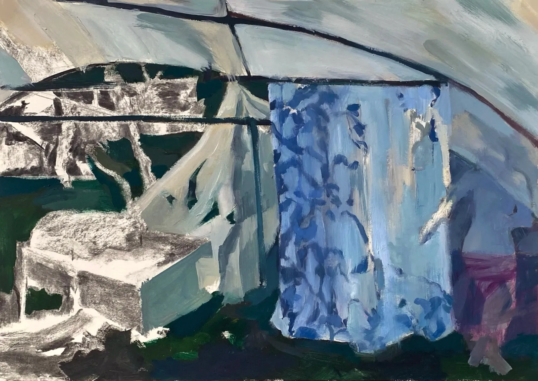 Running from a body, Oil on paper on wood, 2024